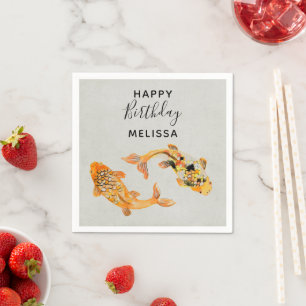 Stylish Gold Koi Fish Birthday Napkins