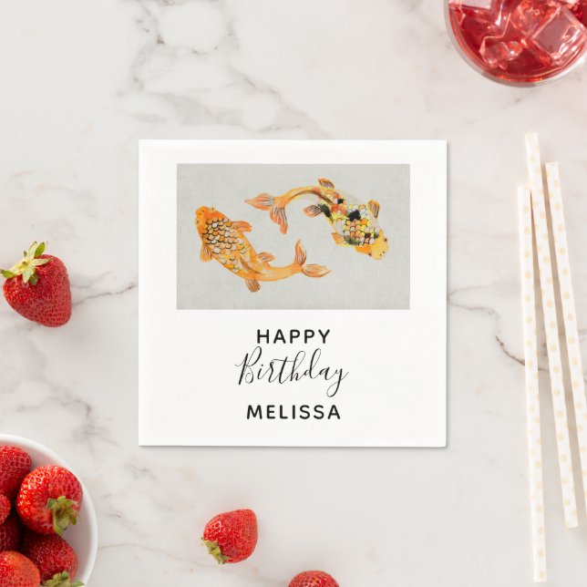 Stylish Gold Koi Fish Birthday Napkins (Insitu)