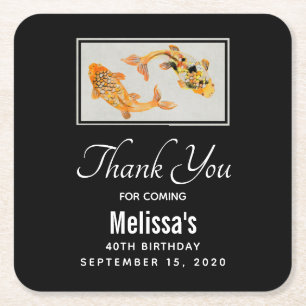 Stylish Gold Koi Fish Birthday Square Paper Coaster