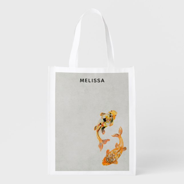 Stylish Gold Koi Fish Grocery Bag (Front)
