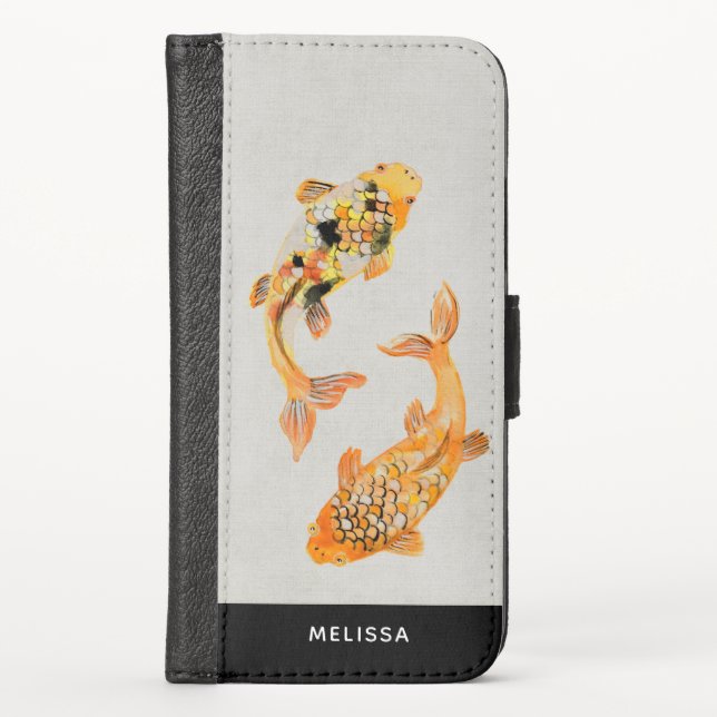 Stylish Gold Koi Fish iPhone Wallet Case (Front)
