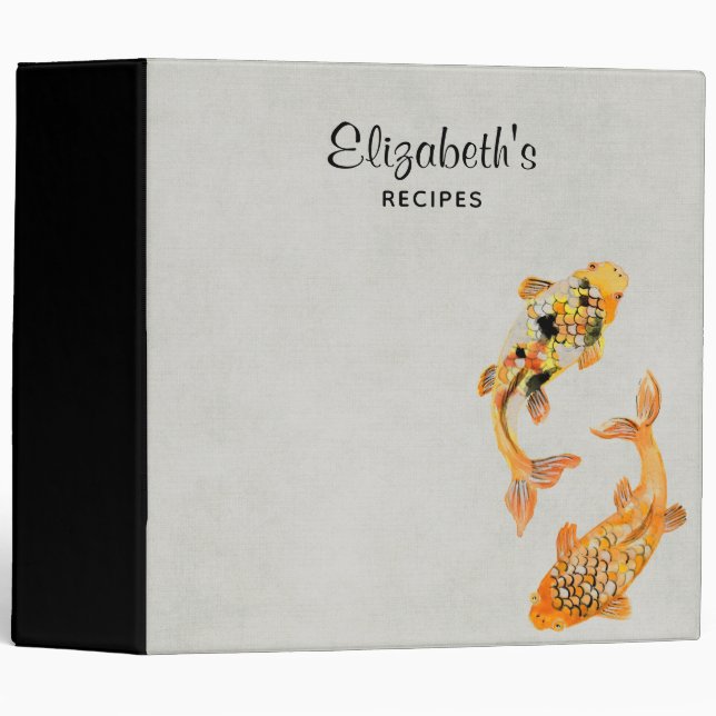 Stylish Gold Koi Fish Recipe 3 Ring Binder (Front/Spine)