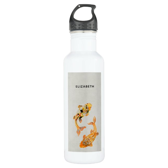Stylish Gold Koi Fish Stainless Steel Water Bottle (Front)