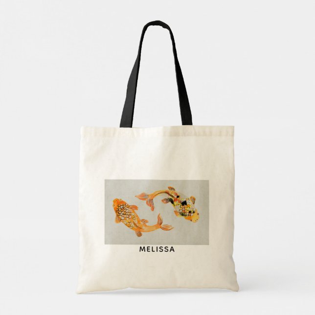 Stylish Gold Koi Fish Tote Bag (Back)