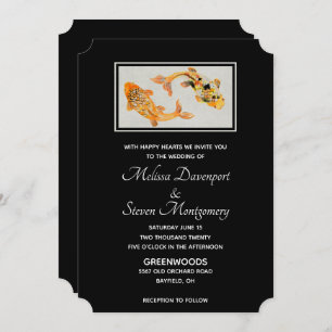 Stylish Gold Koi Fish Wedding Invitation