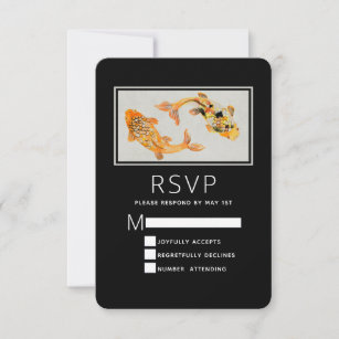 Stylish Gold Koi Fish Wedding RSVP Card