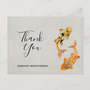 Stylish Gold Koi FishThank You Postcard