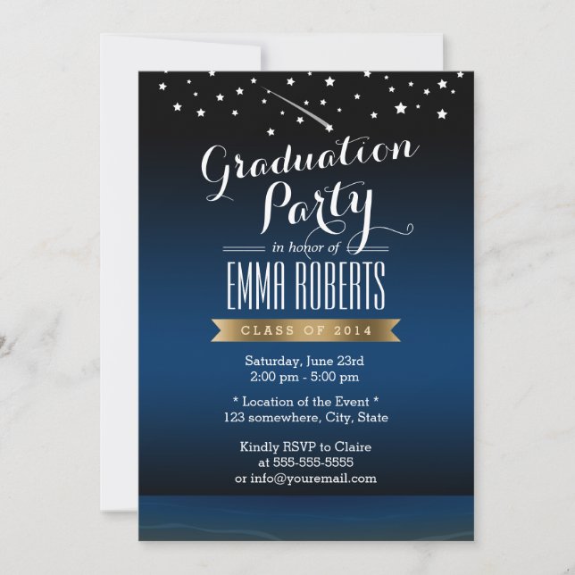 Stylish Gold Label Starry Night Graduation Party Invitation (Front)