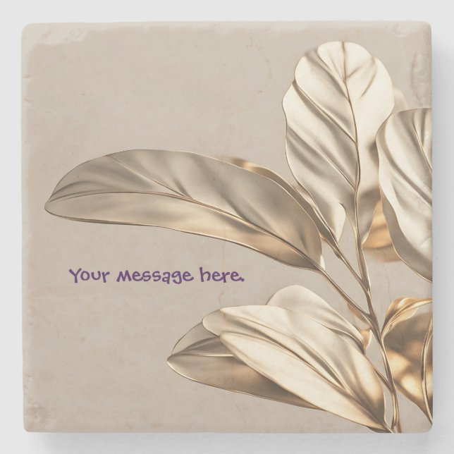 Stylish Gold Leaf  Stone Coaster (Front)