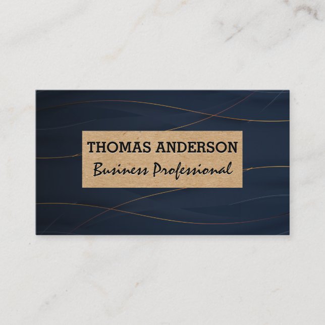 Stylish Gold Lines | Deep Blue Background Business Card (Front)