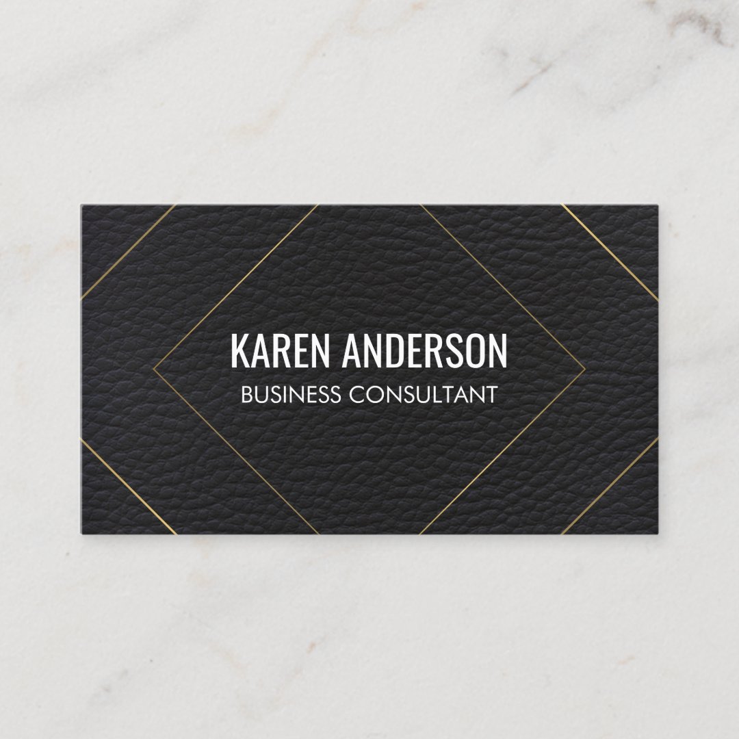 Stylish Gold Lines / Faux Leather Business Card Zazzle