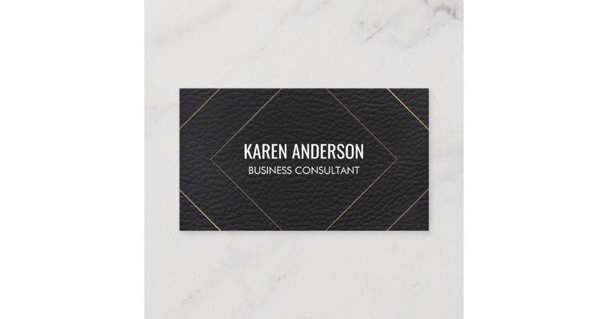 Stylish Gold Lines / Faux Leather Business Card Zazzle