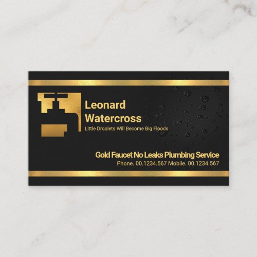 Stylish Gold Lines Water Drops Plumbing Contractor Business Card