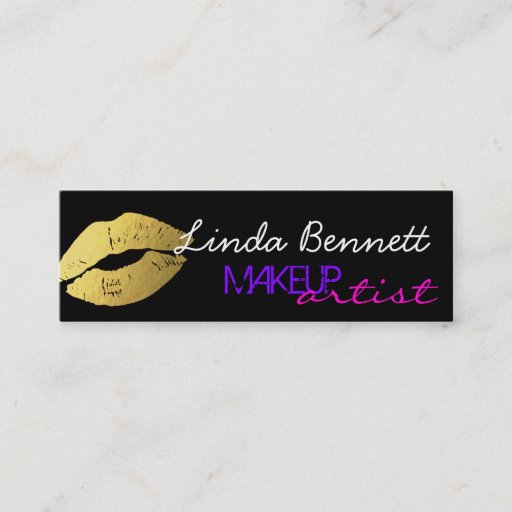 Customizable Stylish Gold Lips - Makeup Artist Bold Mini Card Double-Sided Mini Business Cards (Pack Of 20)