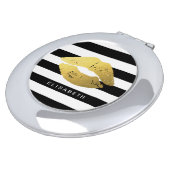 Stylish Gold Lips with Classic Black White Stripes Mirror For Makeup (Turned)