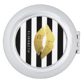 Stylish Gold Lips with Classic Black White Stripes Mirror For Makeup (Side)
