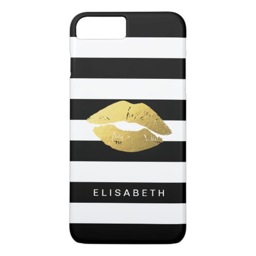 Stylish Gold Lips with Classy Black White Stripes iPhone 8 Plus7 Plus Case