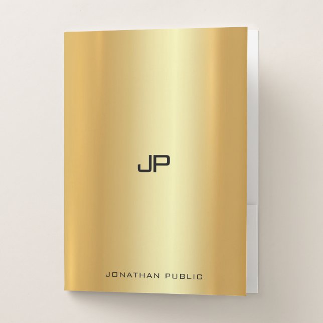 Stylish Gold Look Elegant Template Modern Monogram Pocket Folder (Front)