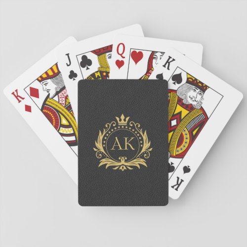 Stylish gold luxury frame and crown black leather playing cards