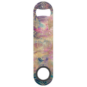 Stylish Gold Mandala Colorful Watercolor Nebula Bar Key