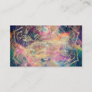 Stylish Gold Mandala Colorful Watercolor Nebula Business Card