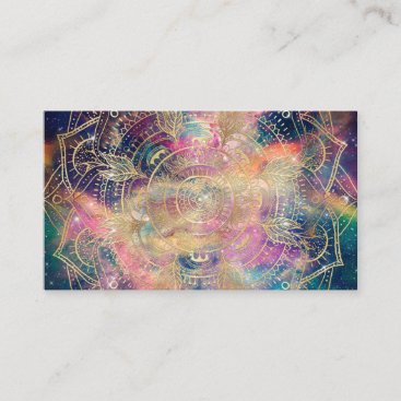 Stylish Gold Mandala Colorful Watercolor Nebula  Business Card