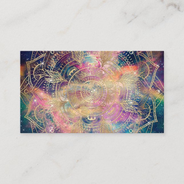 Stylish Gold Mandala Colorful Watercolor Nebula  Business Card (Front)