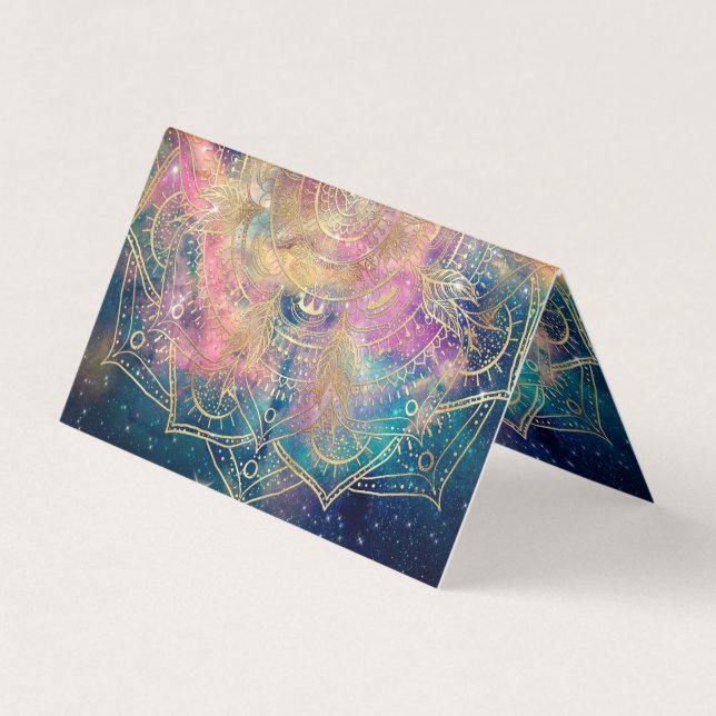 Stylish Gold Mandala Colorful Watercolor Nebula  Business Card (Front)