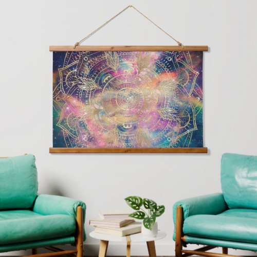 Stylish Gold Mandala Colorful Watercolor Nebula  Hanging Tapestry