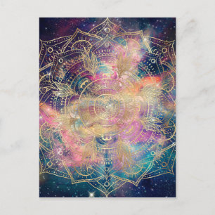 Stylish Gold Mandala Colorful Watercolor Nebula Holiday Postcard