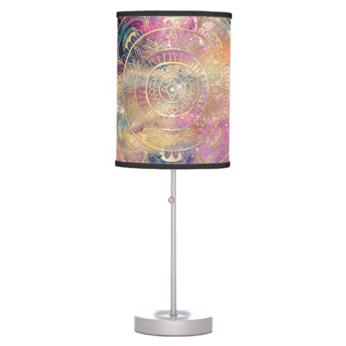 Stylish Gold Mandala Colorful Watercolor Nebula  Table Lamp