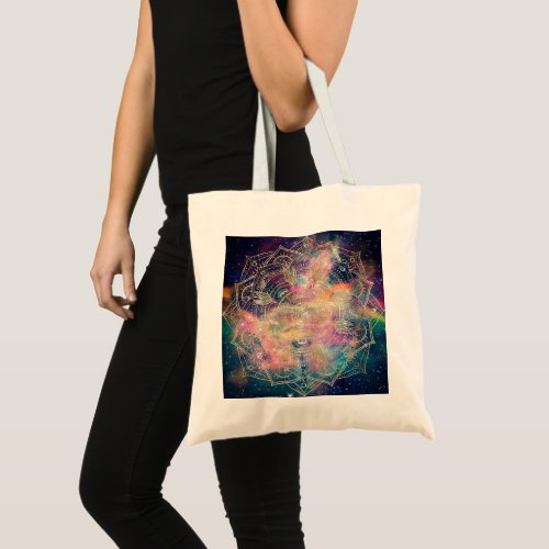 Stylish Gold Mandala Colorful Watercolor Nebula  Tote Bag