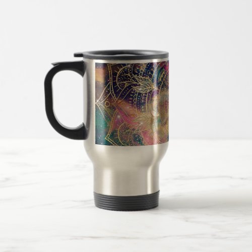Stylish Gold Mandala Colorful Watercolor Nebula  Travel Mug