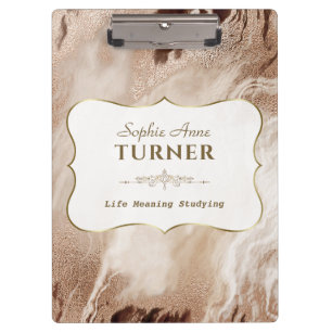 Stylish Gold Marble Gold Frame Monogram Clipboard