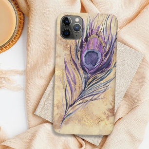 Stylish Gold Marble Sparkle And Peacock Feather iPhone 11 Pro Max Case