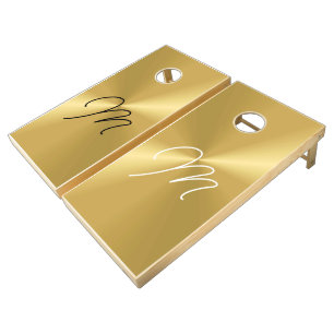 Stylish Gold Metallic Natural Wood Cornhole Set