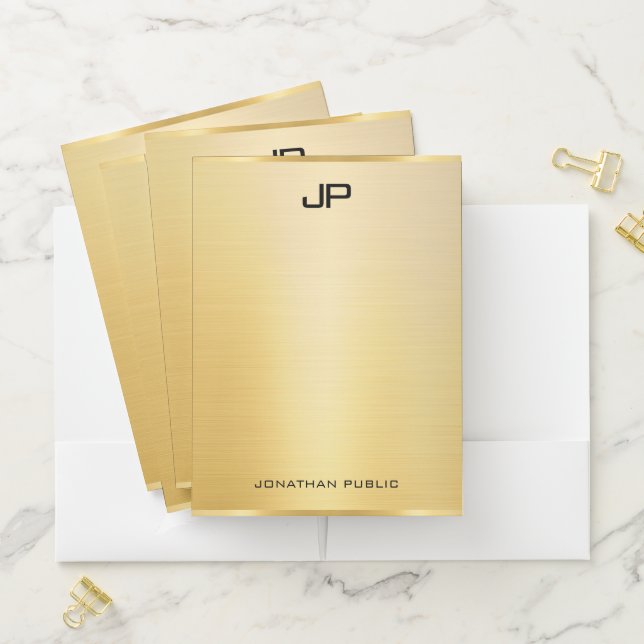 Stylish Gold Modern Business Monogram Template Pocket Folder (In Situ)