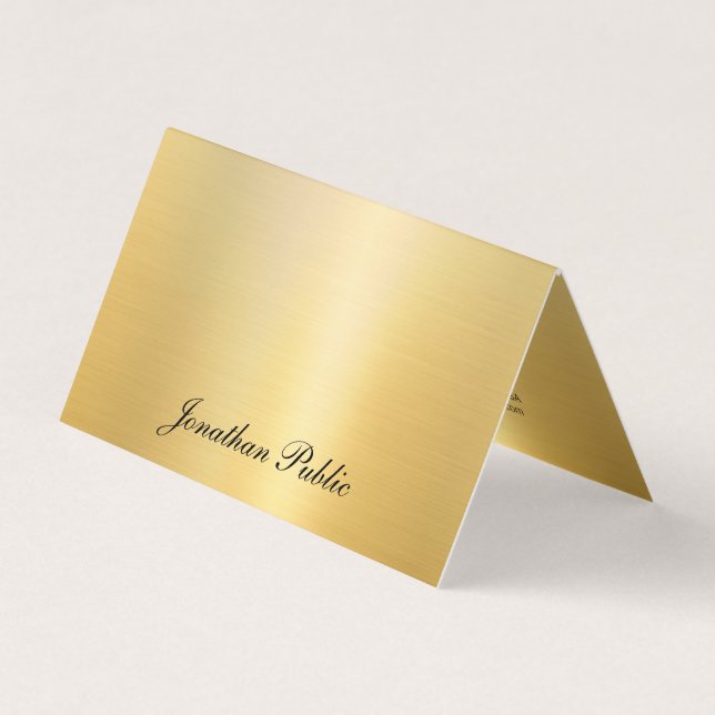 Stylish Gold Modern Calligraphed Name Template Top Business Card (Front)