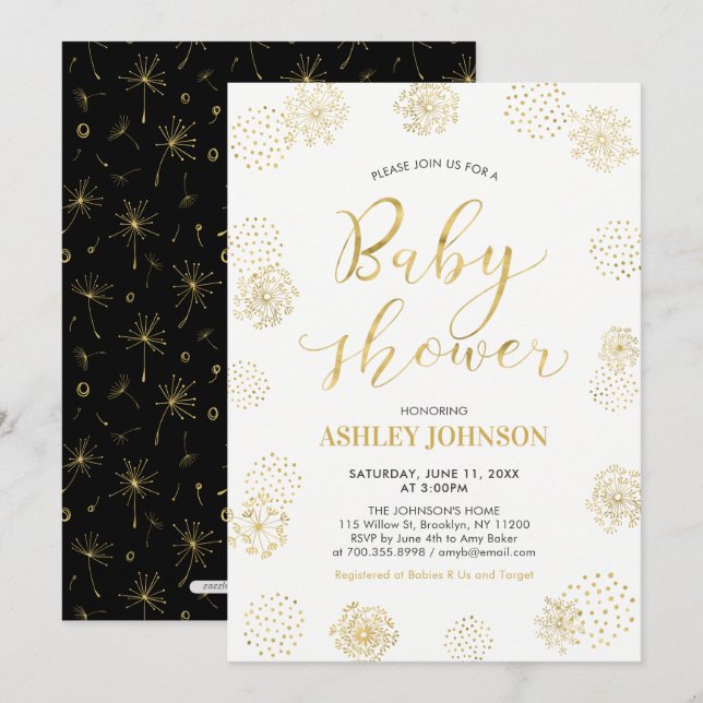 Stylish Gold Modern Typography Baby Shower Invite (Front/Back)