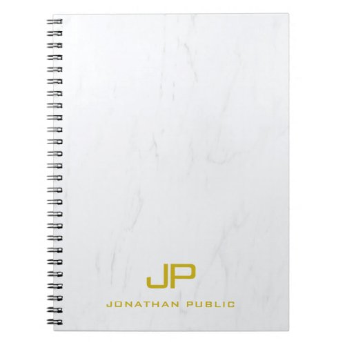 Stylish Gold Monogram Marble Modern Chic Template Notebook
