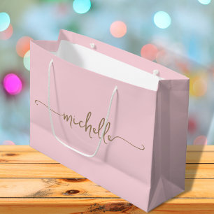 Stylish Gold Monogram Name Script Blush Pink Large Gift Bag
