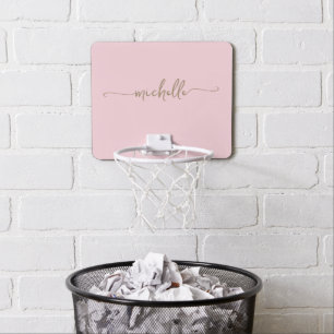 Stylish Gold Monogram Name Script Pale Pink Mini Basketball Hoop
