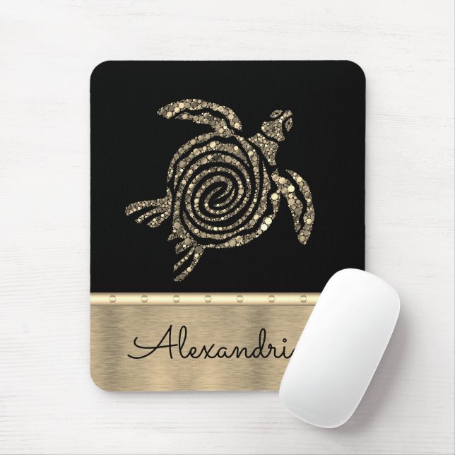 Stylish Gold Mosaic Turtle Mouse Pad (With Mouse)