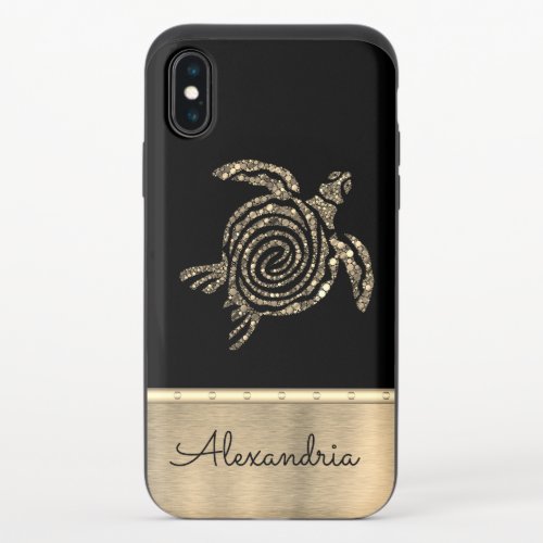Stylish Gold Mosaic Turtle Personalized iPhone XS Slider Case