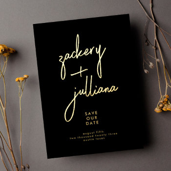 Stylish Gold Names | Photo Custom Save The Date Foil Invitation by PhrosneRasDesign at Zazzle