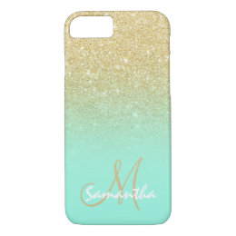 Stylish gold ombre mint green block personalized iPhone 8/7 case