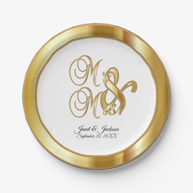 Stylish Gold on a White Background Paper Plates (Front)