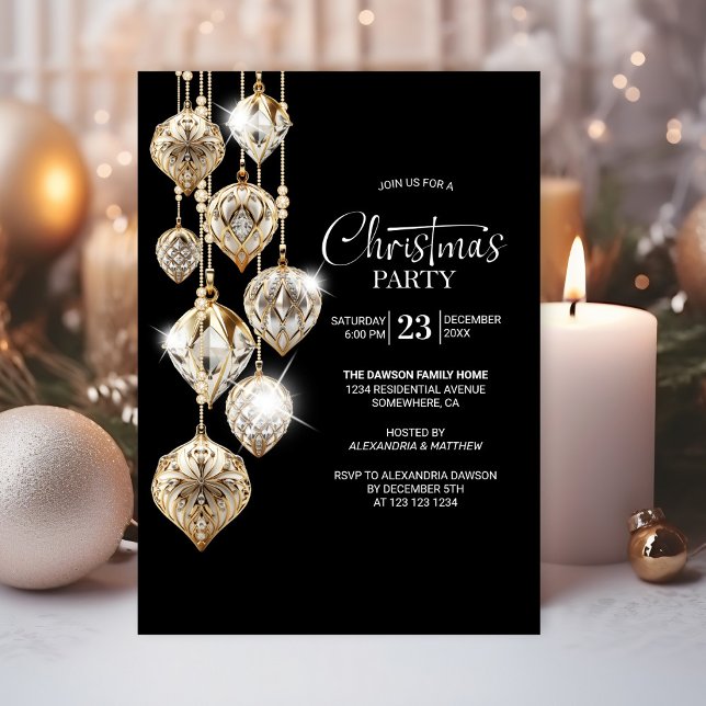 Stylish Gold Ornaments Christmas Party Invitation (Creator Uploaded)