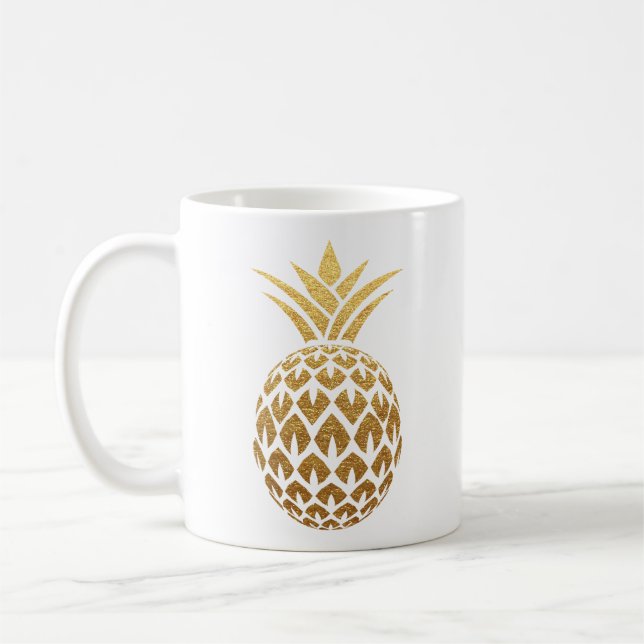 Stylish Gold Pineapple on White Coffee Mug (Left)