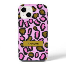 Stylish Gold Pink Glitter Leopard Print Name